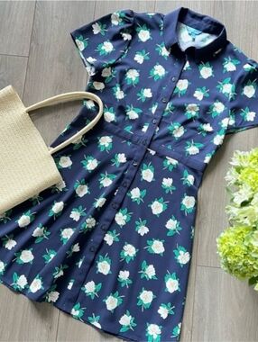 Draper James Faith Magnolia Shirt Floral Dress Button down Fit & Flare